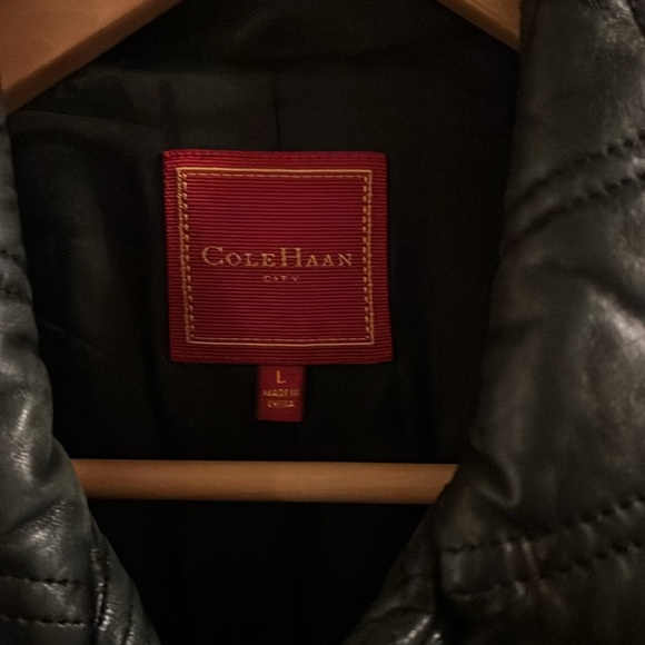 Cole Hann black lamp skin leather trench coat size L - Picture 3 of 7